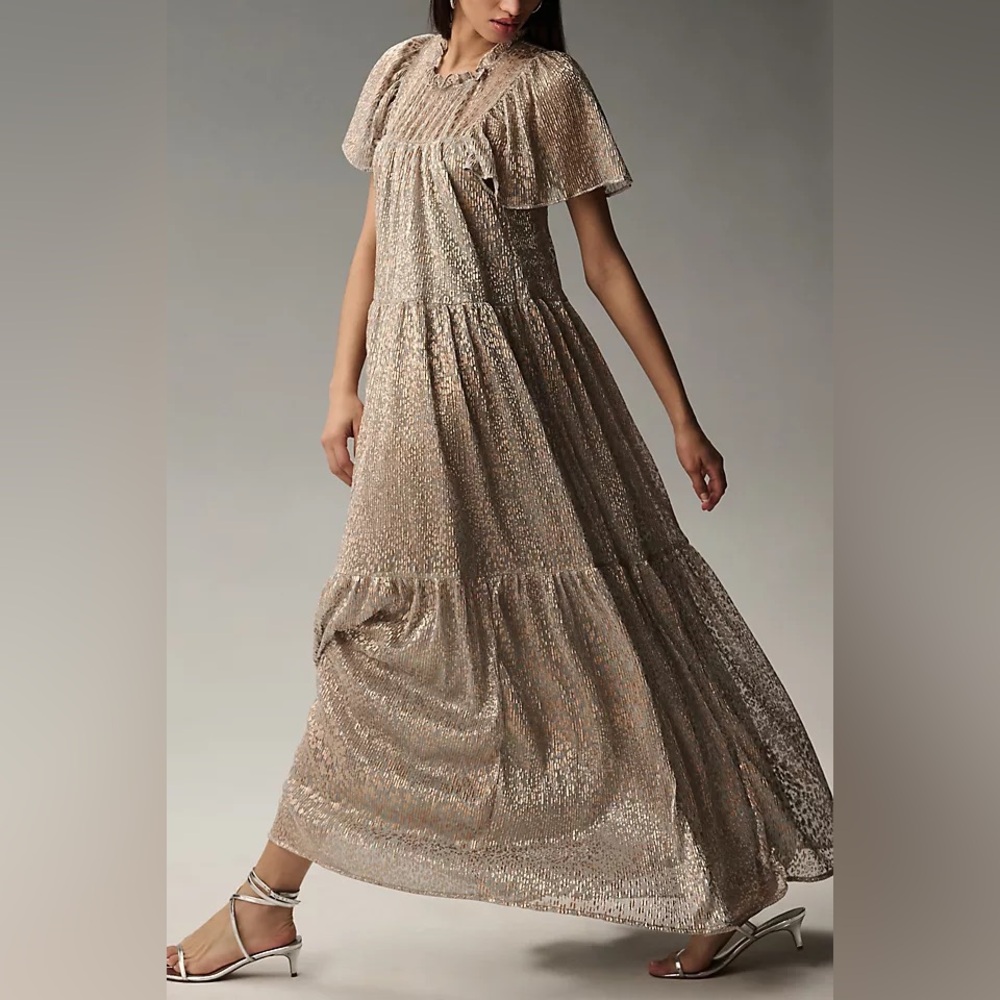Anthropologie Short-Sleeve Mock-Neck Maxi Dress